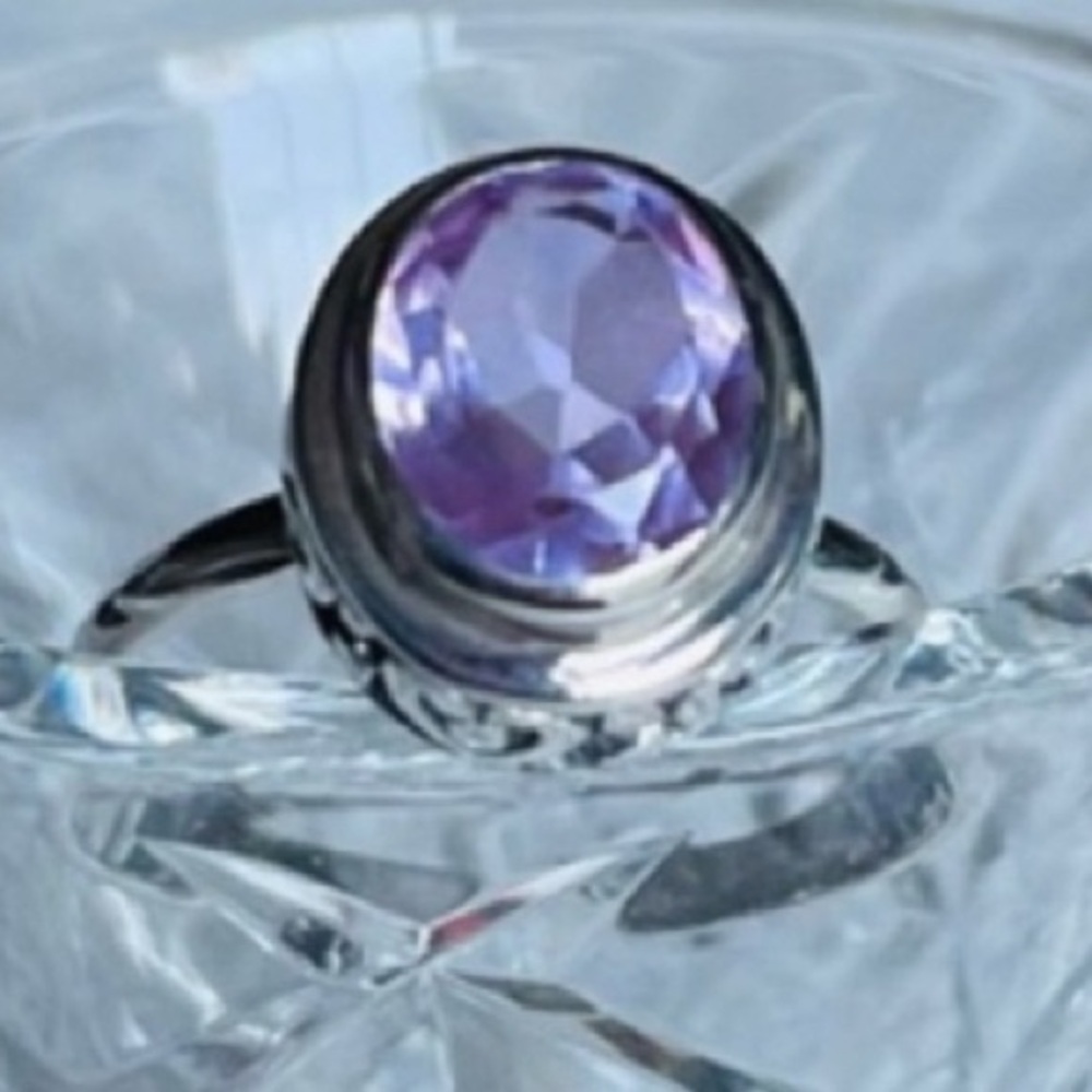 KUNZITE QUARTZ & STERLING SILVER RING STAMPED 925